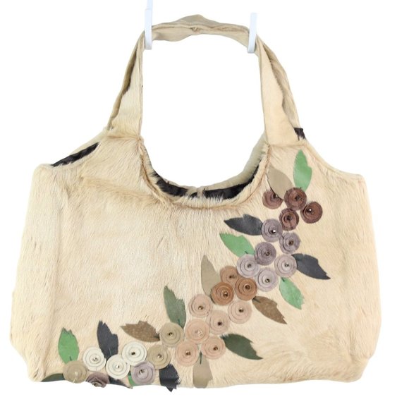 Hand Crafted Handbags - Handmade Cowhide Calf Hair Shoulder Lined Leather Embellished Purse Bag